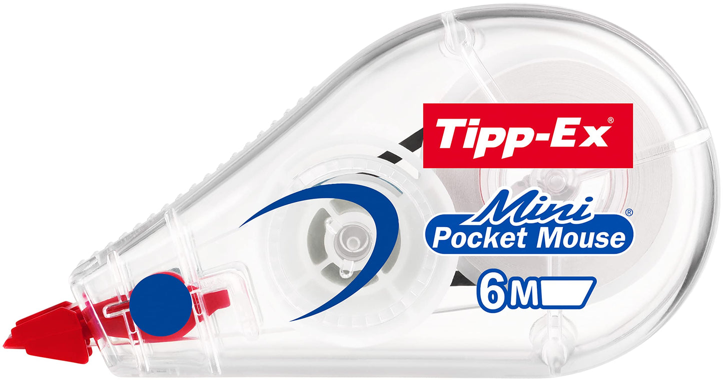 Tipp-Ex Bic Pocket Mini Pocket-Mouse Correction Tapes, With 6M-Long of Extra Tear-Resistant Plastic Tape, Pack of 2, White