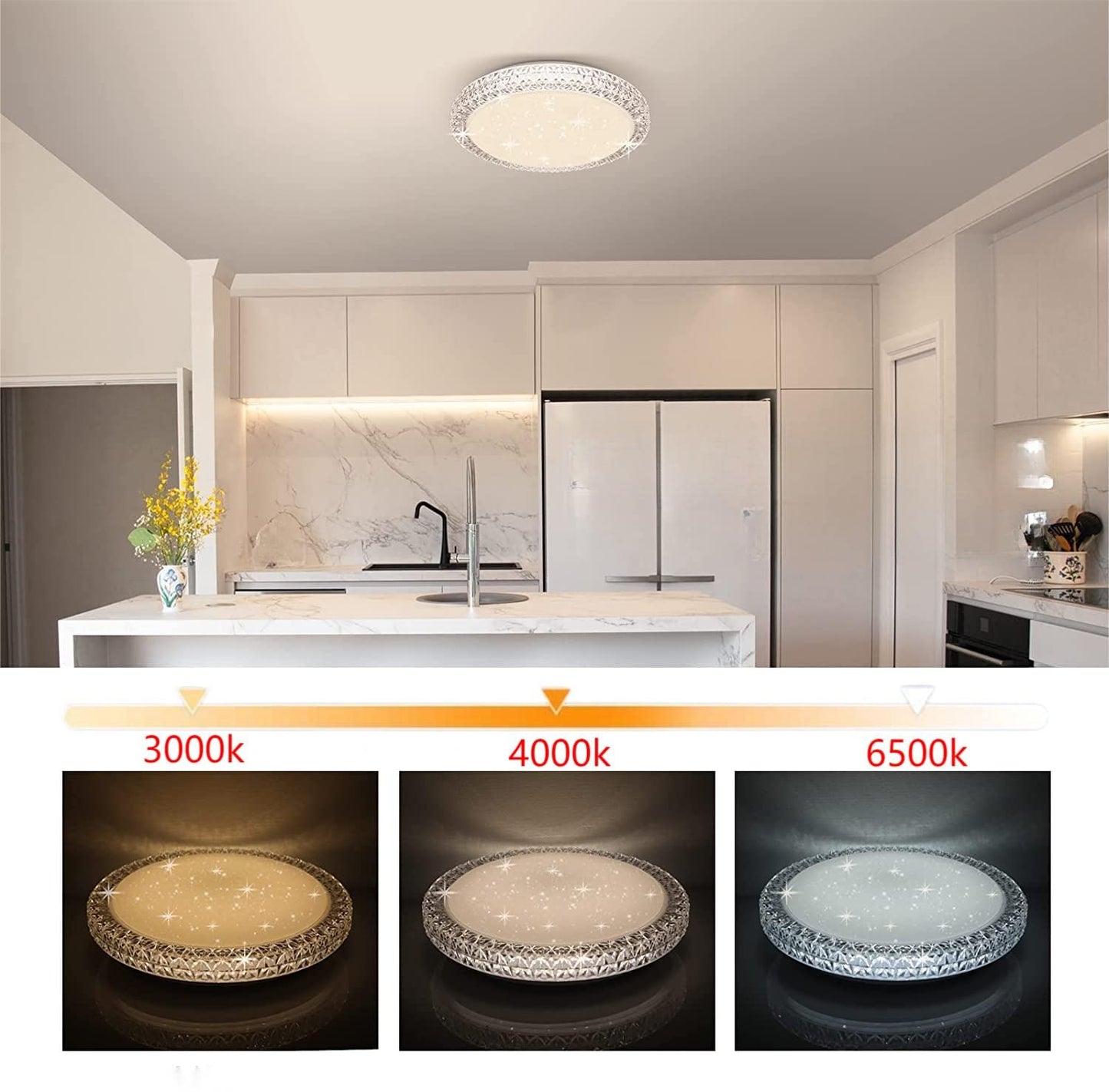 HUA QIANG WANG Flush Mount Double Layer Silver Ceiling Lamp, 3-color Modern Simple Round LED Ceiling Lights for Bedroom Living Room Dining Room (40cm)