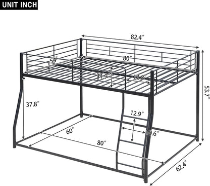 Lostcat Full XL Over Queen Bunk Beds for Adults, Heavy-Duty Metal Bunk Bed for Boys Girls Teens Bedroom Dormitory,Can be Divided into Two Beds, Storage Space, Noise Free, Easy Assembly, Black