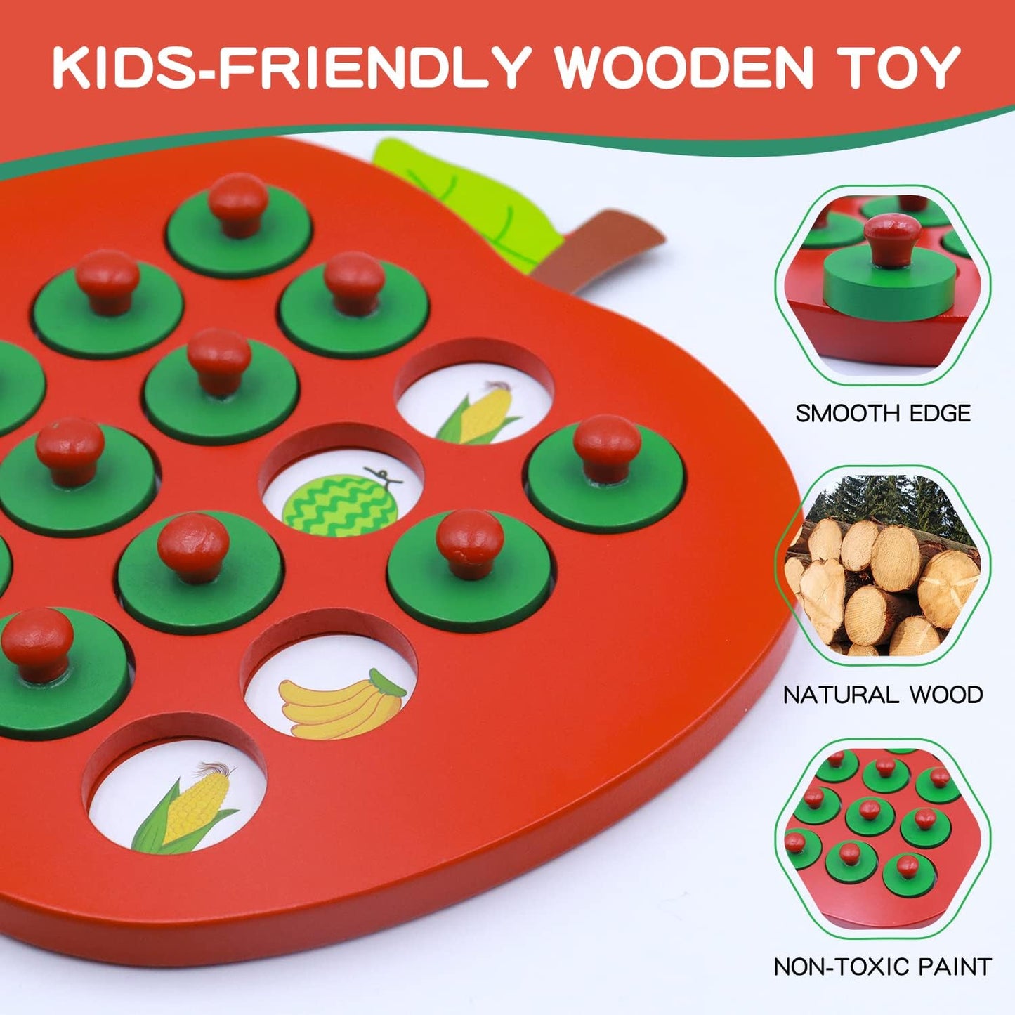 Humerry Wooden Memory Matching Game for Kids with 5 Pieces Double-Sided Cards