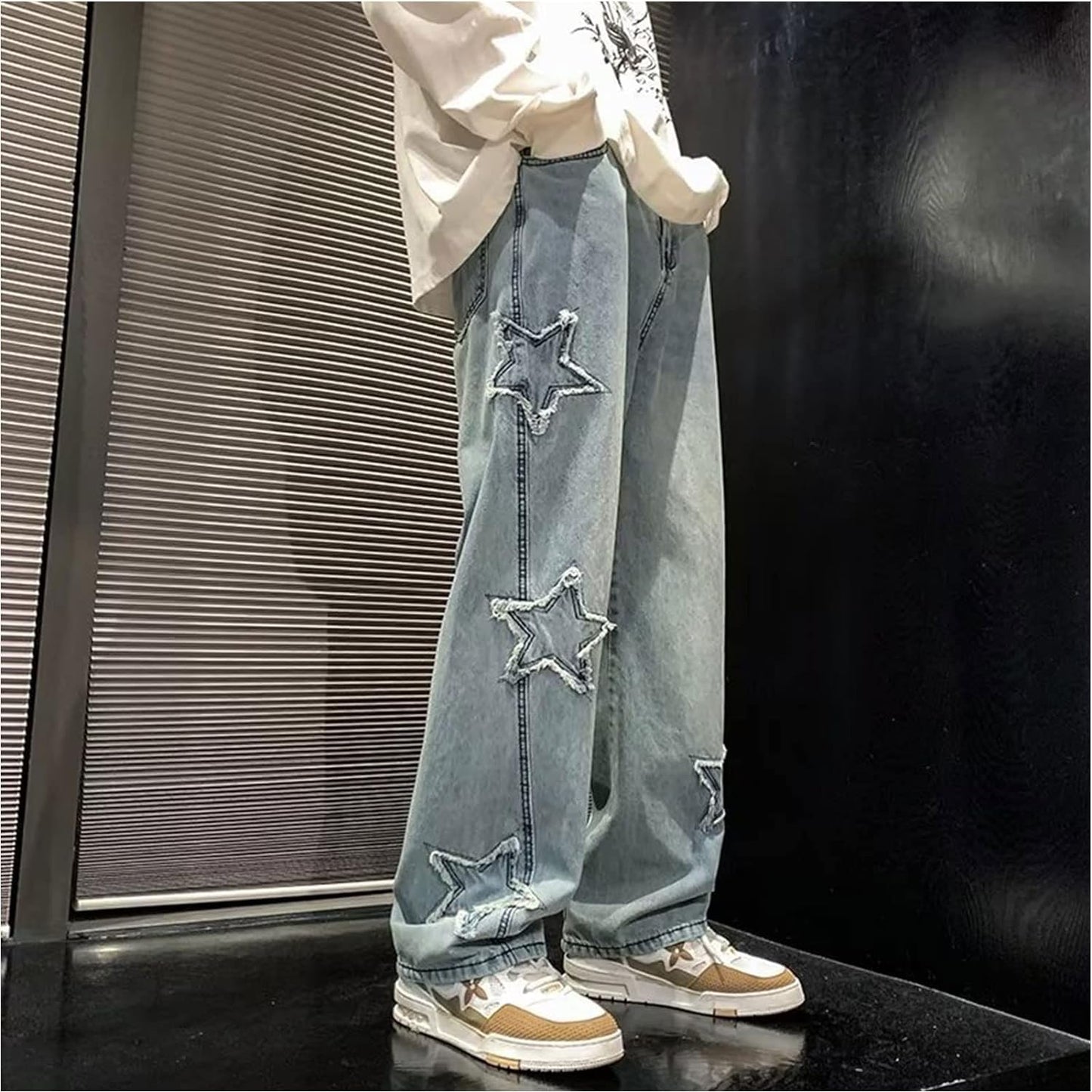 FantasyGears Y2k Jeans Men Grunge Hip Hop Baggy Pants Straight Leg Graphic Denim Joggers Loose Goth Trousers Streetwear