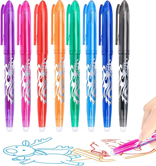 ELECDON Erasable Pens, Erasable Rollerball Pen, 0.5mm Tip Rubber Pen, Ink Eraser Pen, 8 Colors Erasable Gel Pens for Kids Adults School Supplies Office Stationery, Color Hot Water Type Erasable Pen