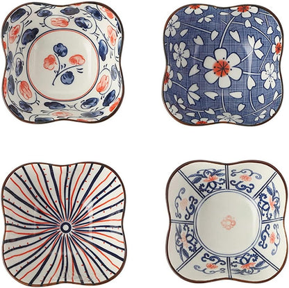 Ceramic Bowls Set of 4, Hand-Painted Ceramic Bowls,Ceramic Pinch Bowls, Small Snack Bowls for Tapas, Olive, Soy Sauce Dish, Dip Bowls, Ingredients 8.5cm*4cm