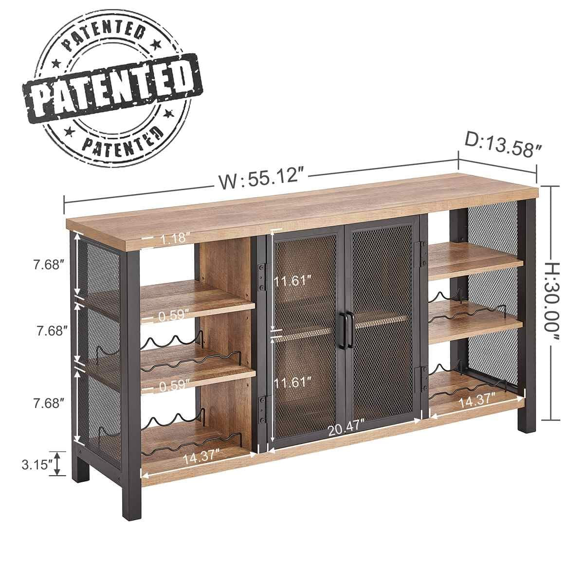 FATORRI Industrial Wine Bar Cabinet for Liquor and Glasses, Farmhouse Wood Coffee Cabinet with Wine Rack, Metal Sideboard and Buffet Cabinet (55 Inch, Rustic Oak)