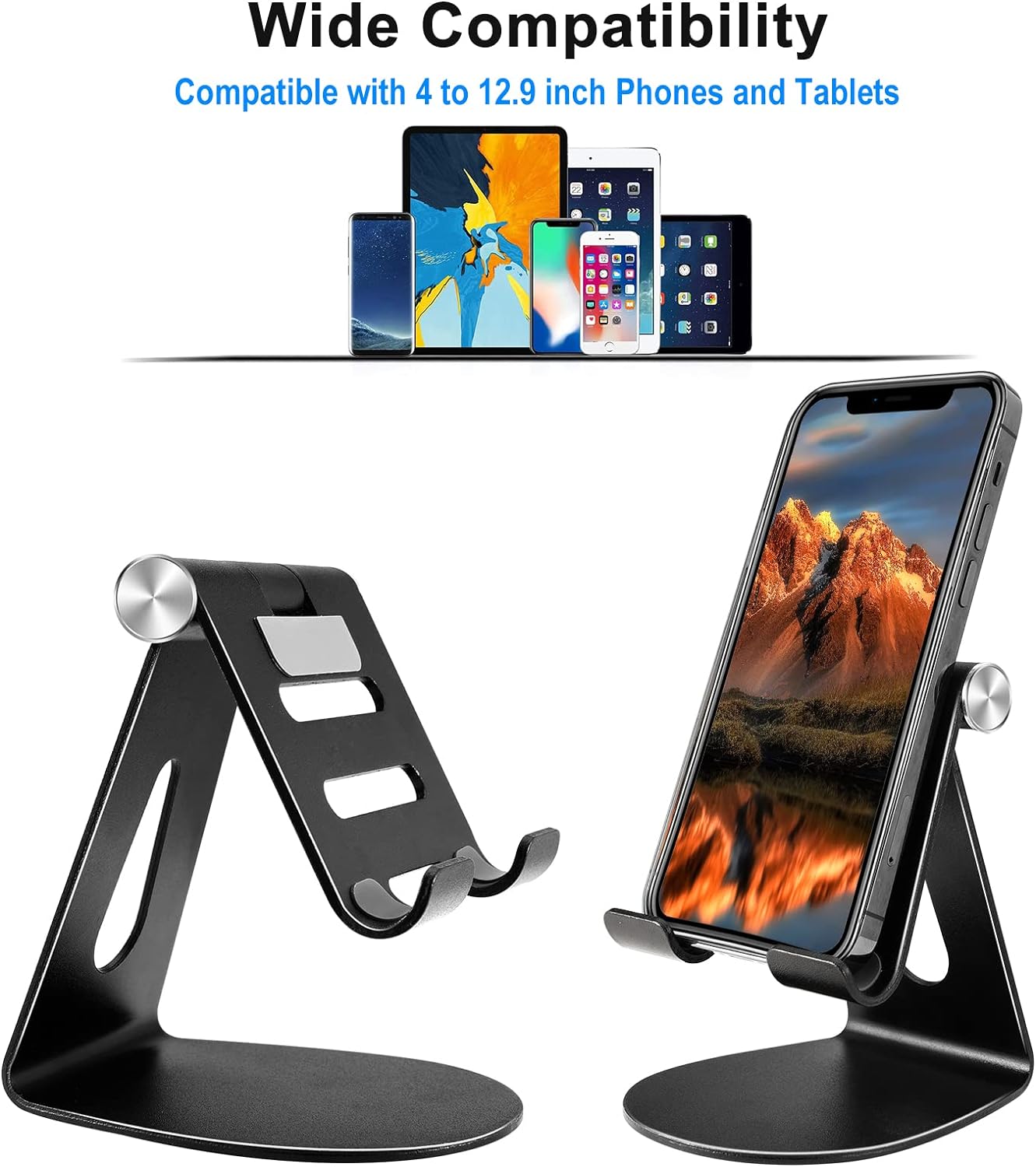 avakot Cell Phone Stand, Folding Aluminum Mobile Phone Holder Bracket for Desk Portable Travel Holder Office Desk Accessories Compatible with iPhone 14 13 12 Pro Max Samsung S22 S21 | Gray