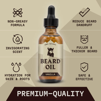 Vanilla Beard Oil (Large 2 oz.) - 100% Natural Beard Conditioner with Organic Tea Tree, Argan, and Jojoba Oil with Vanilla Scent - Softens, Smooths, and Strengthens Beard Growth by Striking Viking