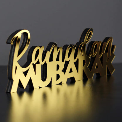 E World | Wooden Acrylic Islamic Tabletop Decors | Ramadan Kareem and Eid Mubarak Decoration | Islamic Muslim Gifts | Ramadan Eid Decoration | (Ramadan Kareem-1, Gold)