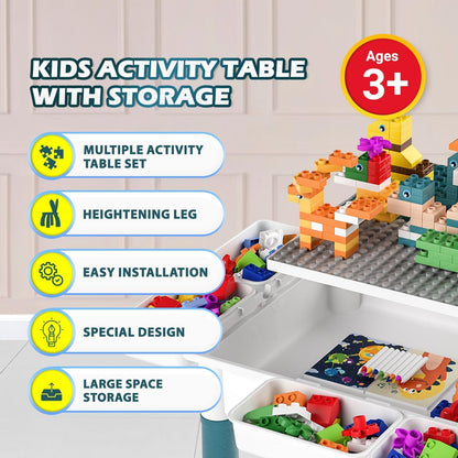 Reva Kids Multi-Activity Table Set with Chair and 403pcs Building Blocks - DIY Assembly Educational Learning Toys