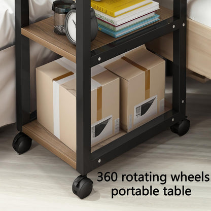 Overbed Table Desk with Wheels Over The Bed Table Adjustable Height Foldable Bedside Table Mobile Computer Rolling Laptop Desk Table Cart Gaming Desk Nightstand with Tray