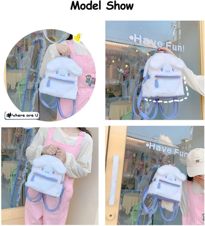 Cute Girl Plush Bag Backpacks for School, 3D Kawaii Animal Cartoon Schoolbag for Girl Bookbag School Supplies (White)