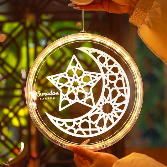 Eid Ramadan Decorative Window Lights Moon Star LED Lights Ramadan Lights Decorations for Eid Mubarak Xmas Eve Wall Pathway Patio Bedroom Window Decoration (Moon and Star)