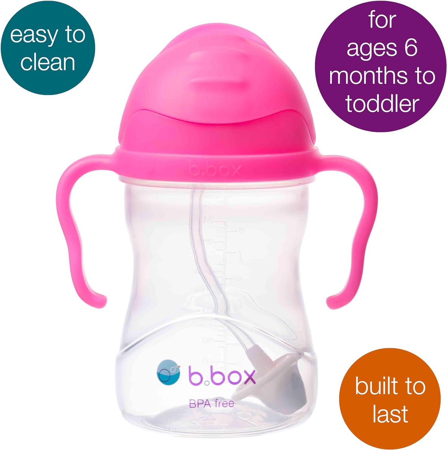 b.box Sippy Cup with Fliptop Weighted Straw, Drink from Any Angle | Spill Proof, Leak Proof & Easy Grip | BPA Free & Dishwasher Safe | Babies & Toddlers (Cherry Blossom 240ml)