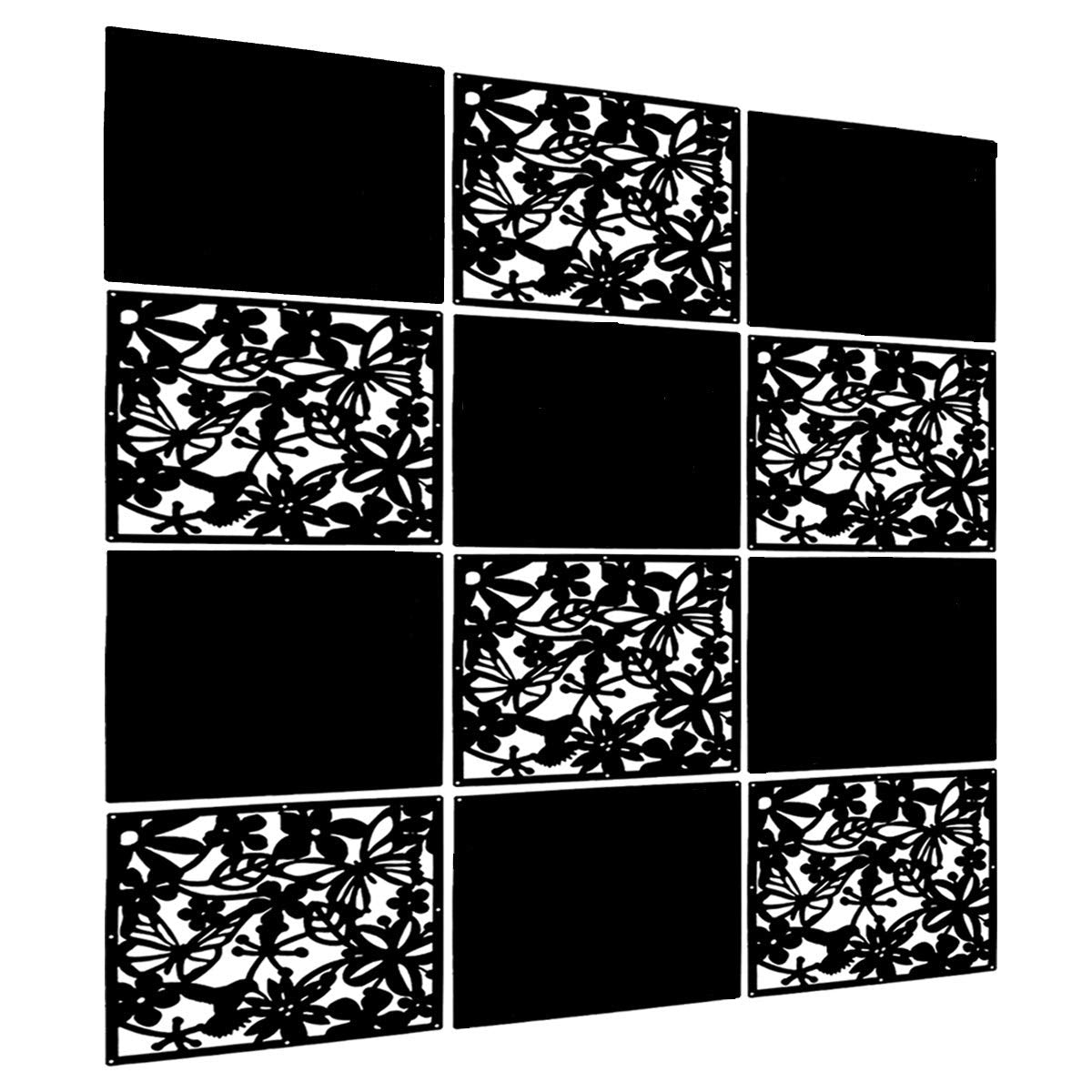 LRZCGB (Black+soild Board) - LRZCGB Hanging Room Divider,12pcs PVC Black Solid and Cut Panel Screen for Decorating Living, Dining, Study and Sitting-Room, Hotel(Black+Soild Board)