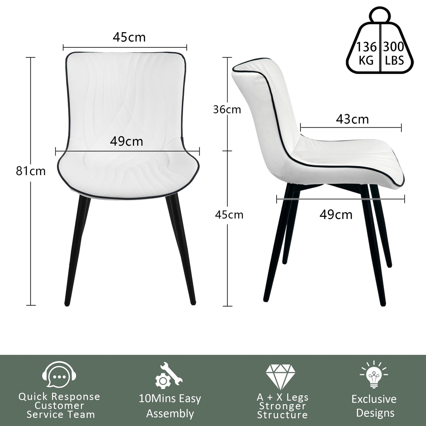 YOUTASTE Dining Chairs Set of 2 Faux Leather Upholstered Kitchen Dining Room Chairs Mid Century Modern Style with Metal Legs and High Back for Restaurant Living Room Bedroom,Beige