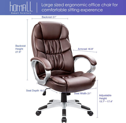 Homall Office Chair High Back Computer Desk Chair, PU Leather Adjustable Height Modern Executive Swivel Task Chair with Padded Armrests and Lumbar Support (Black)