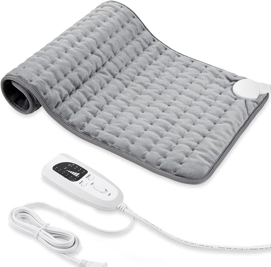 VIBOOS Heating pad, Electric Heat Pad with Automatic Switch-Off and 6 Temperature Levels Heating pad for Back Neck Shoulder Belly Heating Technology - Machine Washable. (Silver Gray, 12" x 24")