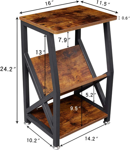 NXN-HOME Industrial Side Table, Nightstand End Table with Storage Shelf for Coffee Books Magazines, Wood Look Accent Furniture with Metal Frame