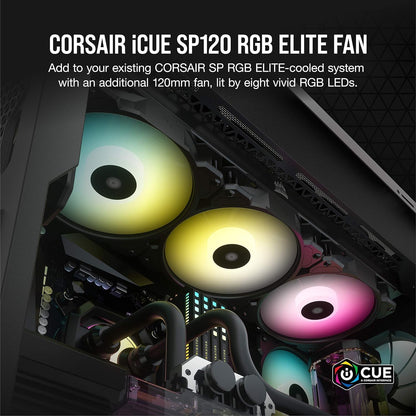 Corsair SP Series, SP120 RGB ELITE, 120mm RGB LED Fan with AirGuide, Single Pack, BLACK