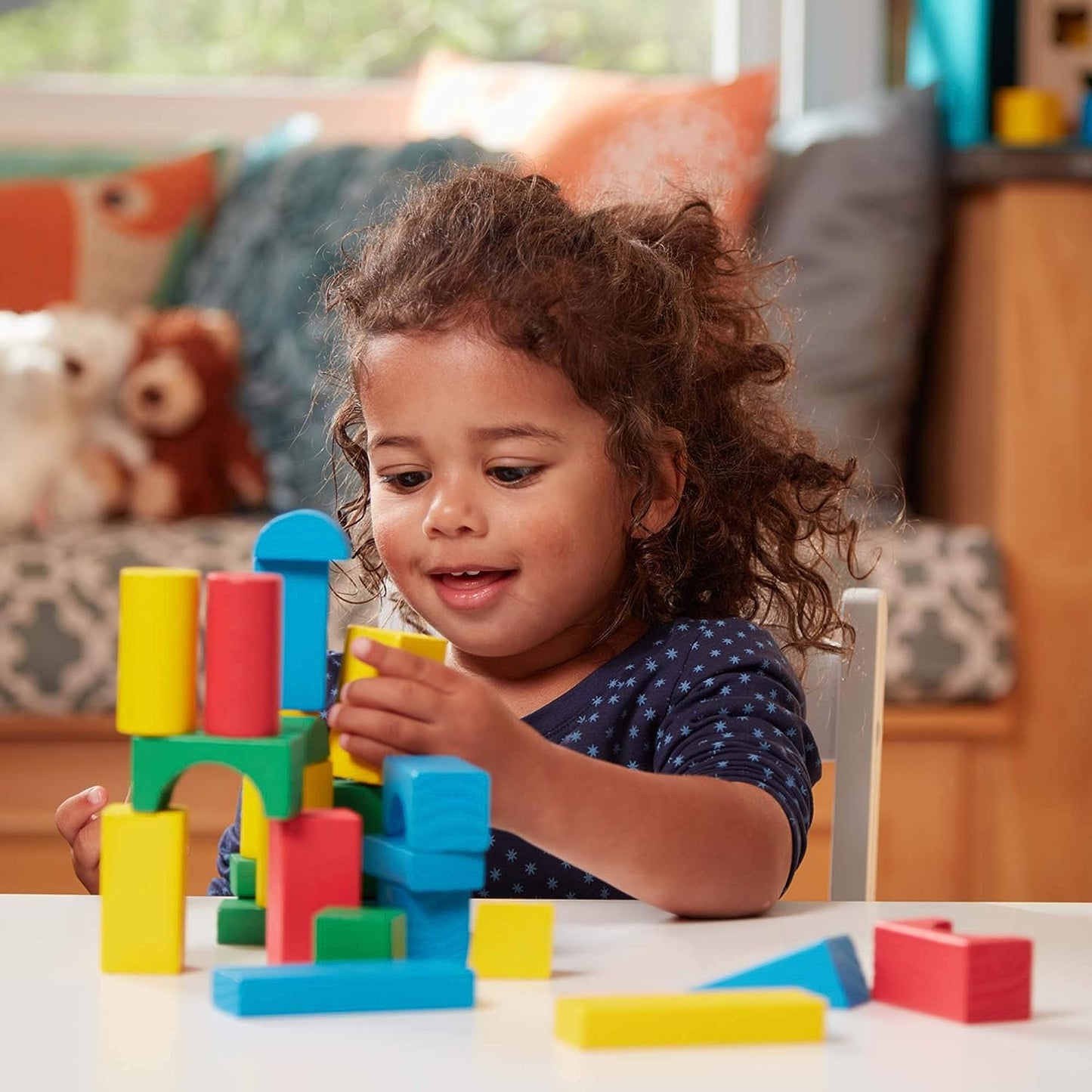 Melissa & Doug Wooden Building Blocks Set - 100 In 4 Colors And 9 Shapes