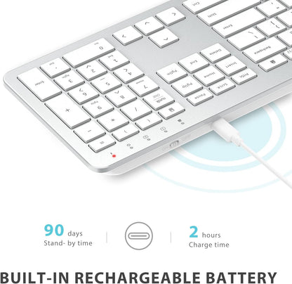 iClever Wireless Keyboard and Mouse GK08- Rechargeable Wireless Keyboard Ergonomic Full Size Design with Number Pad, 2.4G Stable Connection Slim White Keyboard and Mouse for Windows, Mac OS Computer