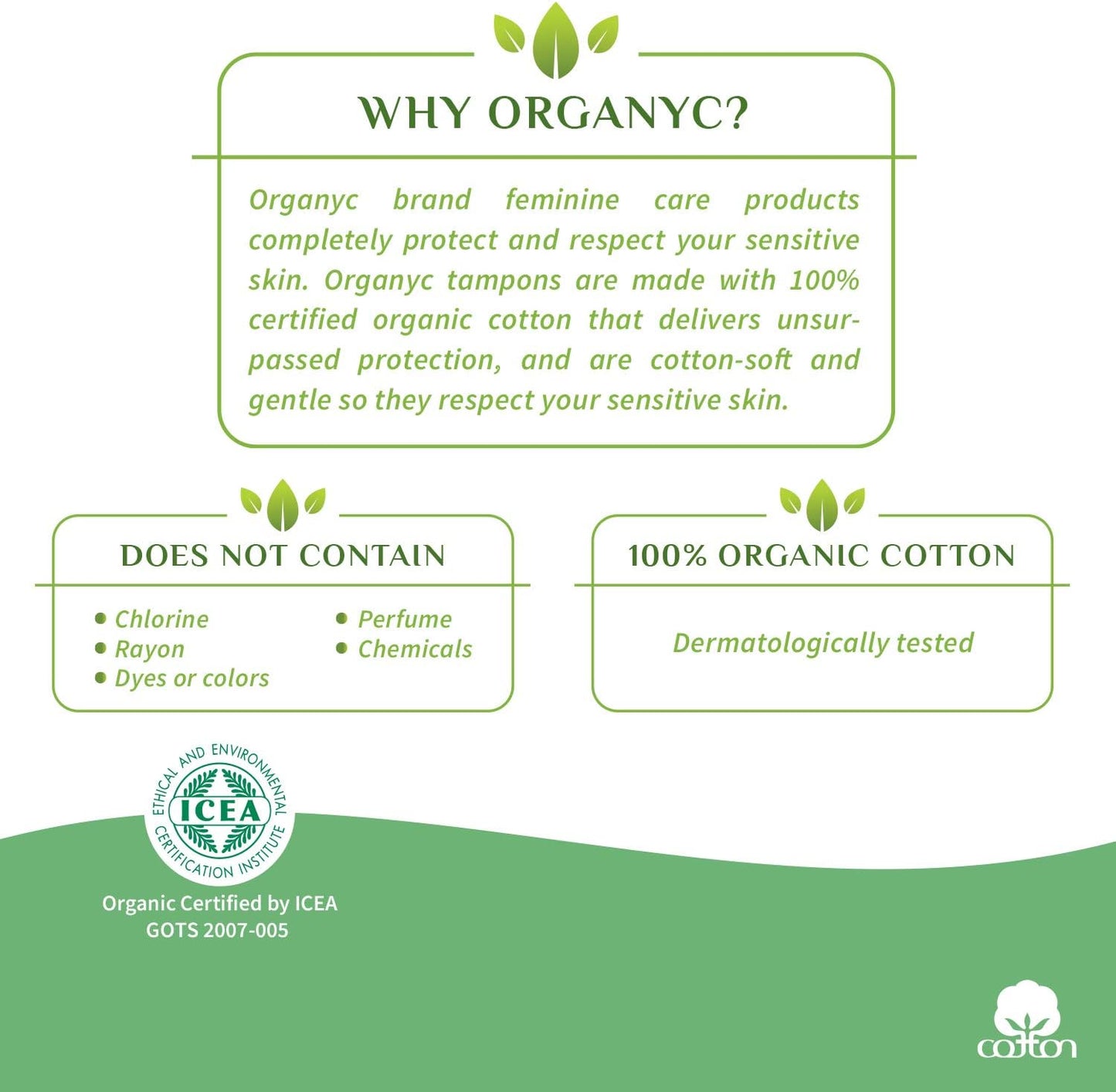 Organyc 100% Certified Organic Cotton Tampons, Plant-Based Eco-Applicator, Super Flow, White and Green, 16 Count