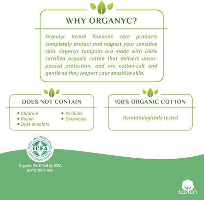 Organyc 100% Certified Organic Cotton Tampons, Plant-Based Eco-Applicator, Super Flow, White and Green, 16 Count