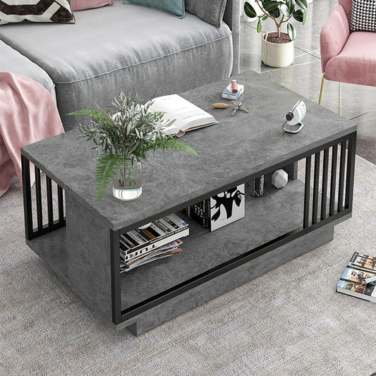 LEDIN Side End Table Wooden Durable Coffee Tables Marble Effect End Table Side Table Living Room Guest Reception Room Table (Black steel frame + gray)