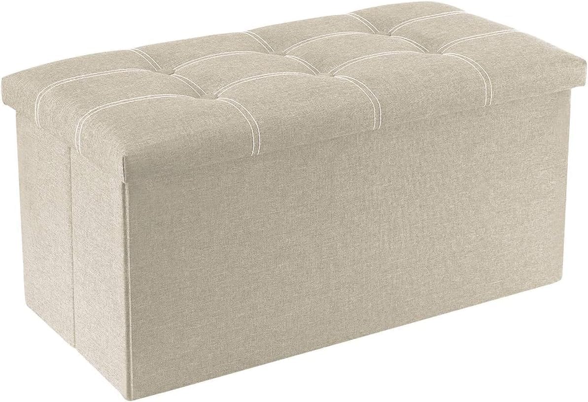 Packingoutlet Thickened Linen Storage Ottoman Bench, 76x38x38cm