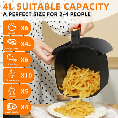 OKSTENCK Air Fryer Oven 4-Liter Large Capacity 6-in-1 Air Fryer 1100w High Firepower, 360°Hot Air Circulation, Oil-Free Baking, Single Knob Operation for 180 Minutes, Timed Baking.