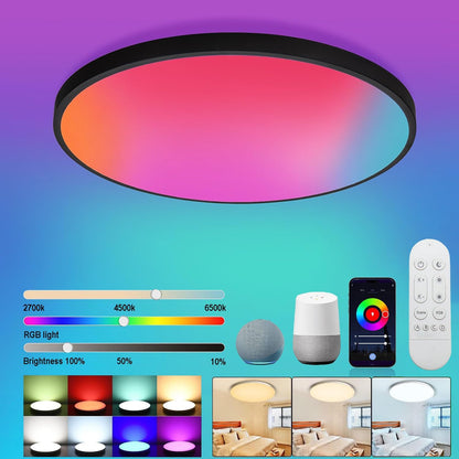 Redare Alexa Smart Ceiling Light,RGB Wifi Ceiling Light,30cm 24W Dimmable LED Flush Mount Ceiling Light Compatible with Alexa Google Home,Color Changing Ceiling Lamp for Bedroom,Kitchen (WiFi, White)