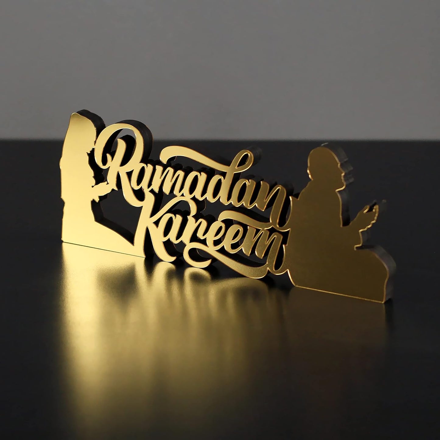 E World | Wooden Acrylic Islamic Tabletop Decors | Ramadan Kareem and Eid Mubarak Decoration | Islamic Muslim Gifts | Ramadan Eid Decoration | (Ramadan Kareem-1, Gold)