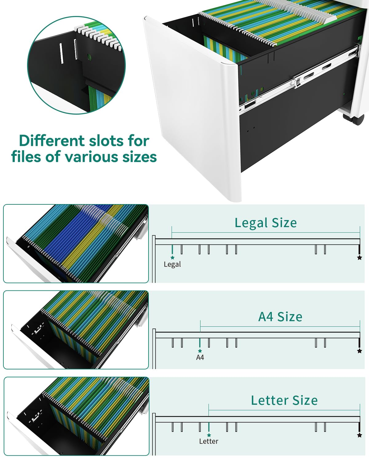 YITAHOME Fully Assembled Metal File Cabinet with 3 Lockable Drawers, Mobile Filing Cabinet for Home Office, Under Desk File Office Drawers for Letter/Legal/A4, Black, 30 x 46 x 59cm