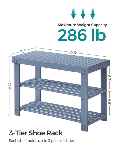 SONGMICS Shoe Rack Bench, 3-Tier Bamboo Shoe Storage Organizer, Entryway Bench, Holds Up to 286 lb, for Entryway Bathroom Bedroom, Natural ULBS04N