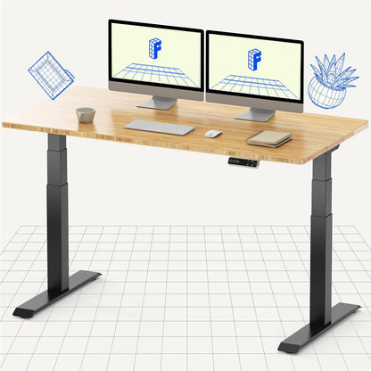 FLEXISPOT Electric Standing Desk E7, Height Adjustable Desk with Whole-Piece Bamboo Board and Dual Motor 3 Stages, 48x24 Inch, 4 Presets, Large Load Capacity Stand Up Desk Workstation Home Office