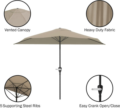 Pure Garden 9' Half Round Patio Umbrella