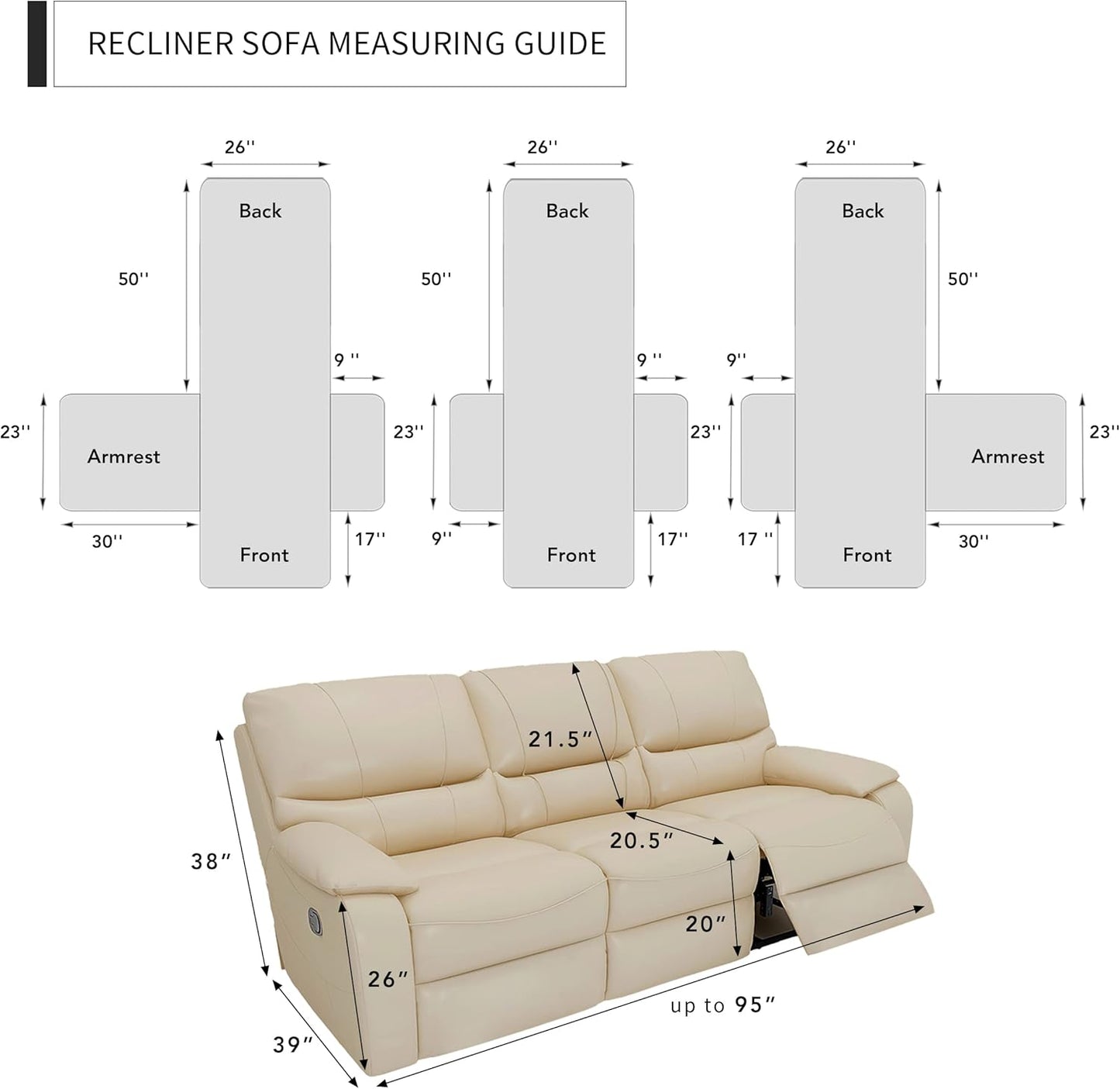 Easy-Going Loveseat Recliner Cover, Reversible Couch Cover for Double Recliner, Split Sofa Cover for Each Seat, Furniture Protector with Elastic Straps for Kids, Dogs, Pets(2 Seater, Black/Beige)