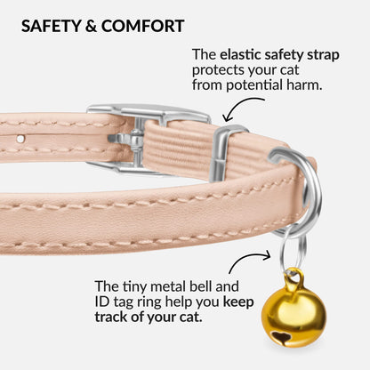 CollarDirect Leather Cat Collar with Elastic Safety Strap and Bell for Boy, Girl, Kitten (Neck Fit 9"-11", White)