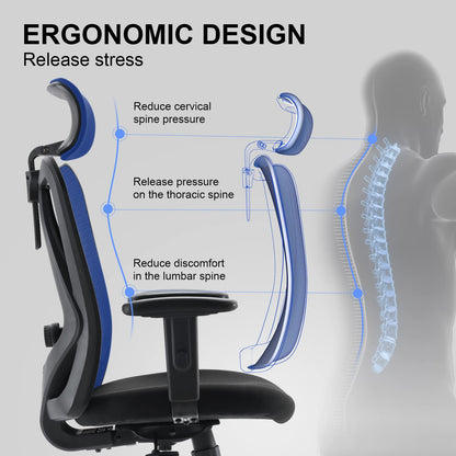 SIHOO M18 Office Chair Ergonomic Office Chair, Breathable Mesh Design High Back Desk Chair with Adjustable Headrest and Lumbar Support (Black）