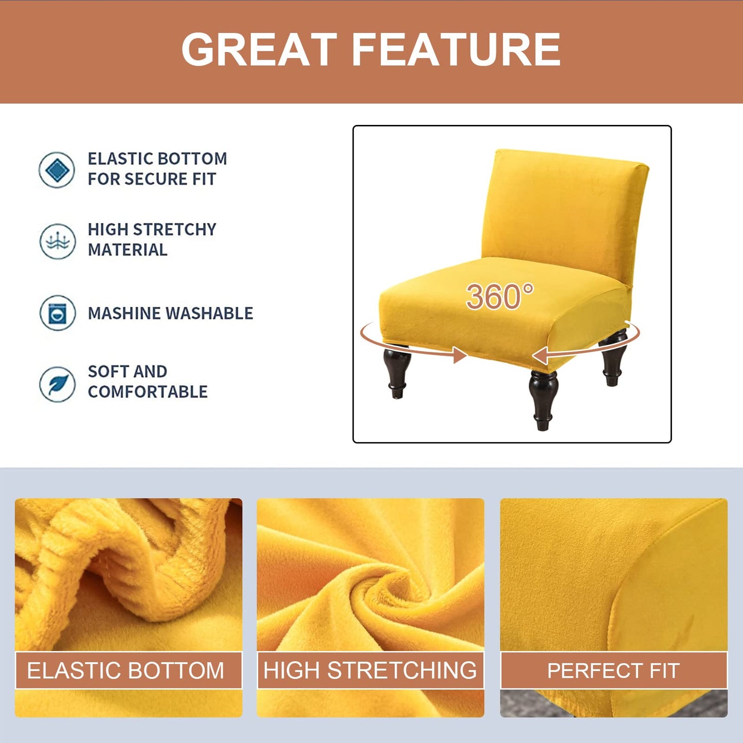 Eco-Ancheng Armless Chair Slipcover Washable Armless Chair Covers Removable Slipcover for Armless Chair Non-Slip Sofa Couch Covers Furniture Protector for Dining Living Room Armless Accent Chair