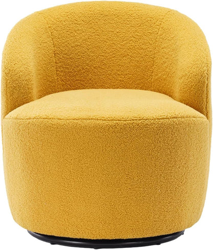 SPOFLYINN Teddy Fabric Accent Chair Armrest Accent Single Lazy Chair Comfy Leisure Chairs with Black Powder Coating Metal Ring Swivel Accent Armchair Barrel Chair for Living Room Yellow One Size