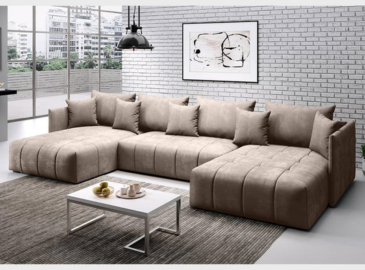 Comfynest Deluxe U-Shaped Sectional Sofa – Modern Living Room Elegance with Spacious Comfort and Chic Design (Light Tan)