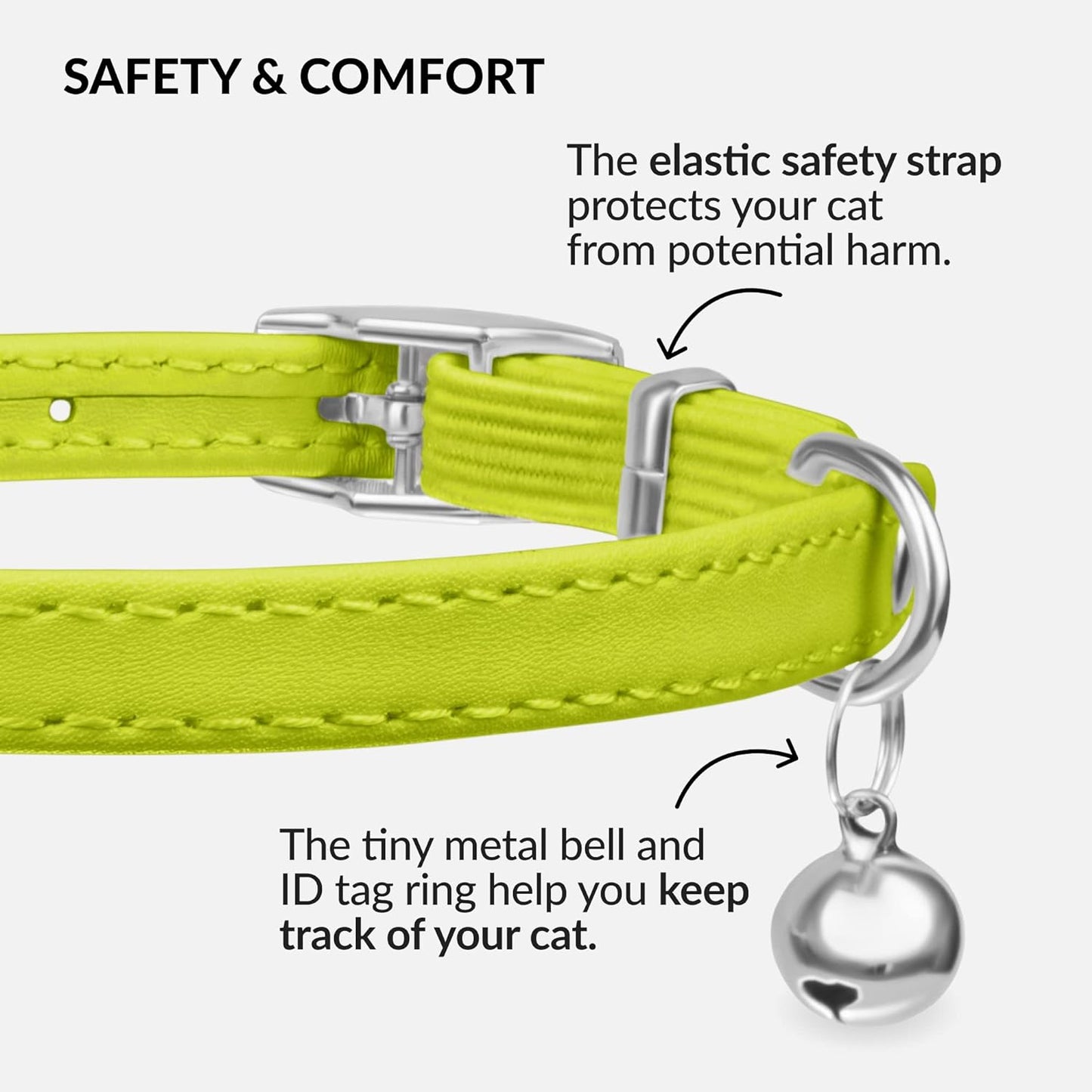 CollarDirect Leather Cat Collar with Elastic Safety Strap and Bell for Boy, Girl, Kitten (Neck Fit 9"-11", White)