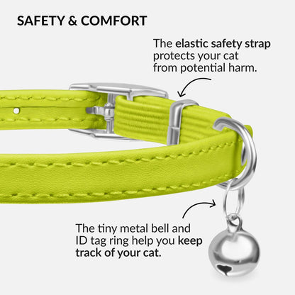 CollarDirect Leather Cat Collar with Elastic Safety Strap and Bell for Boy, Girl, Kitten (Neck Fit 9"-11", White)