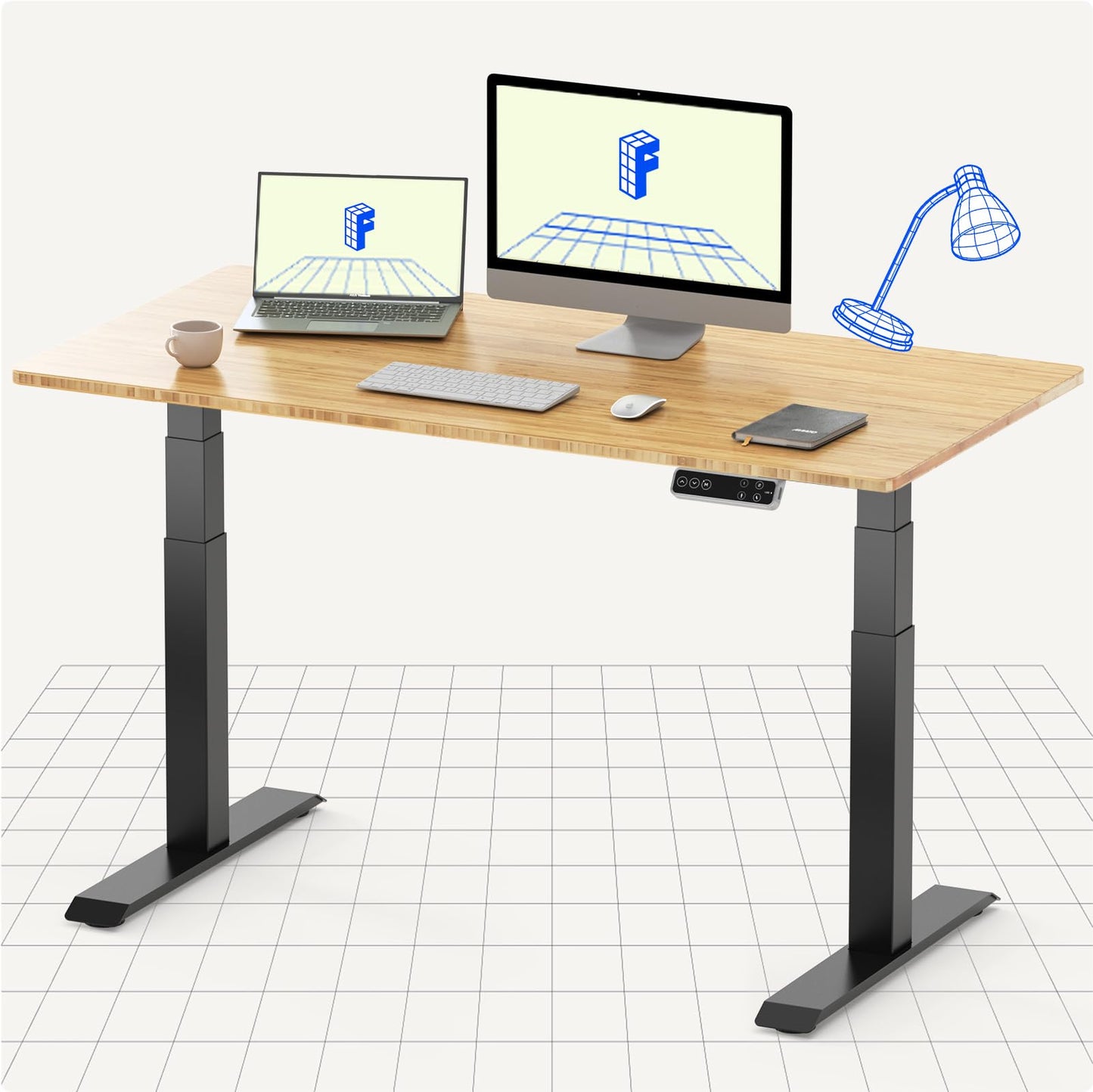 FLEXISPOT Electric Standing Desk E7, Height Adjustable Desk with Whole-Piece Bamboo Board and Dual Motor 3 Stages, 48x24 Inch, 4 Presets, Large Load Capacity Stand Up Desk Workstation Home Office