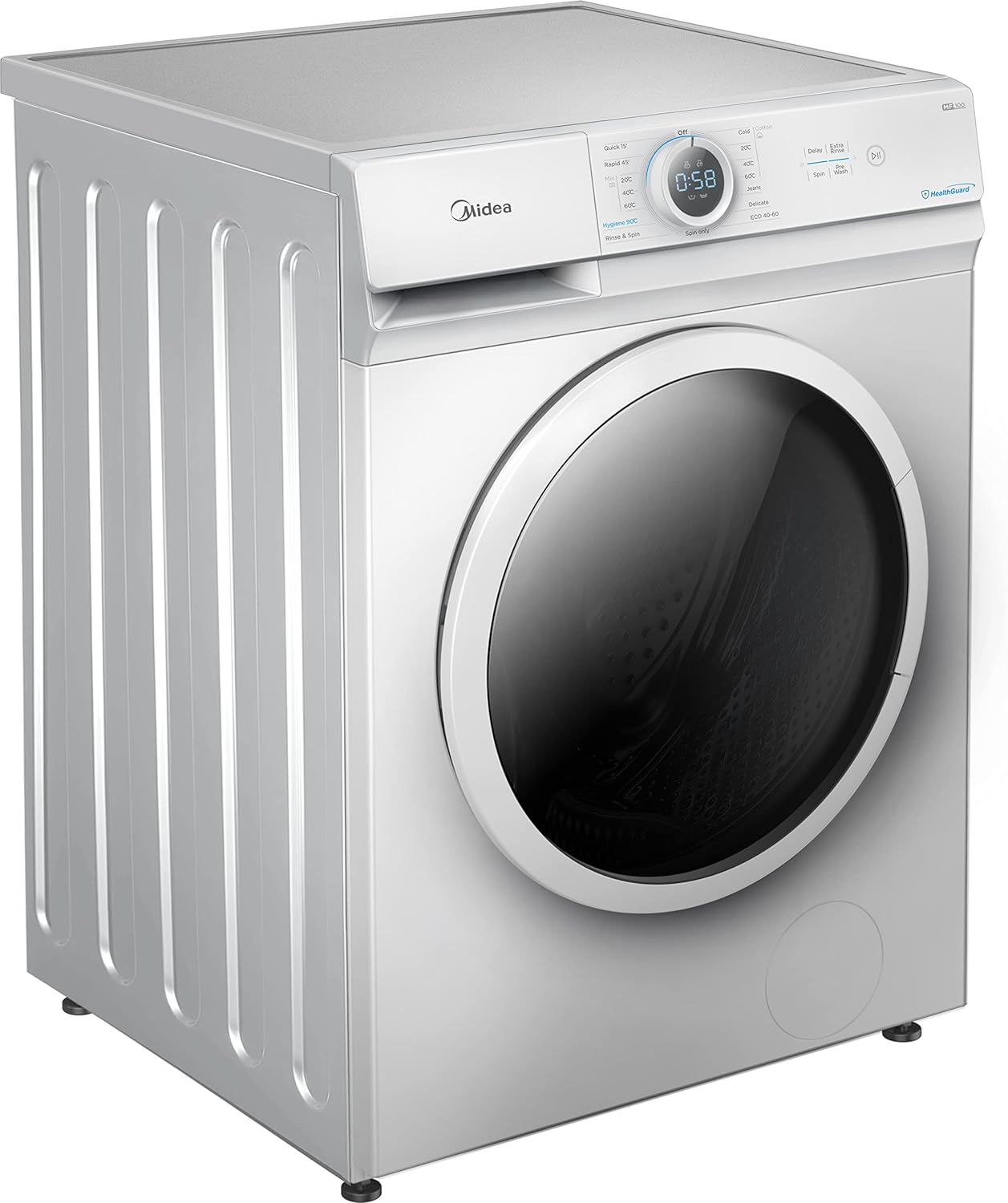 Midea 7KG Front Load Washing Machine with Lunar Dial, 5 Star Rating, 1200 RPM, 15 Programs, Fully Automatic Washer, Digital LED Display, Child Lock, 90° Hygiene, Mute Function, White - MF100W70W