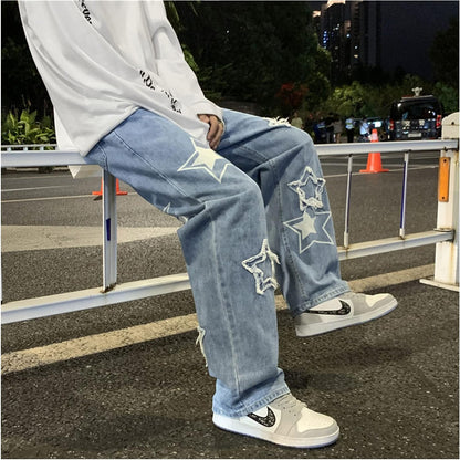 FantasyGears Y2k Jeans Men Grunge Hip Hop Baggy Pants Straight Leg Graphic Denim Joggers Loose Goth Trousers Streetwear