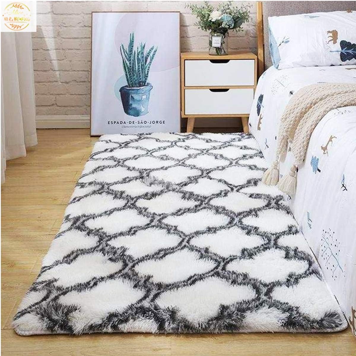 Tinyboy-hbq Area Rugs Shaggy Carpet for Living Room Bedroom Large Fluffy Carpet Modern Non-Slip Mat Multisize Rug Indoor Home Decor (Gray White, 80 x 120 cm)