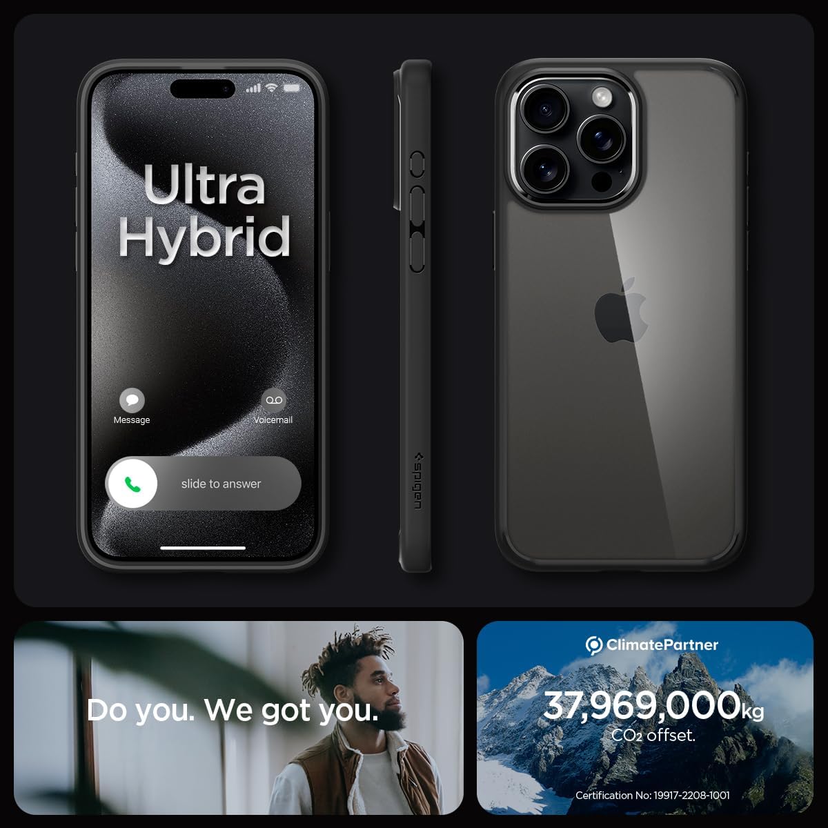 Spigen Ultra Hybrid designed for iPhone 15 Pro Max case cover (2023) - Frost Black - CaveHubs