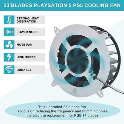 PS5 Fan Internal Cooling Fan Replacement for Sony Playstation 5 PS5 23 Blades Fan 12047GA-12M-WB-01 12V 2.4A General 17 Blades Fan G12L12MS1AH-56J14 (with Screwdriver T8)