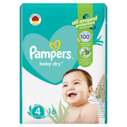 Pampers Baby-Dry Taped Diapers with Aloe Vera Lotion, up to 100% Leakage Protection, Size 4, 9-14kg, 240 Count